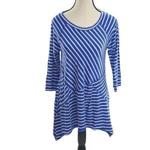 Calvin Klein Performance Womens Tunic Top Striped Stretch 3/4 Sleeve Blue S